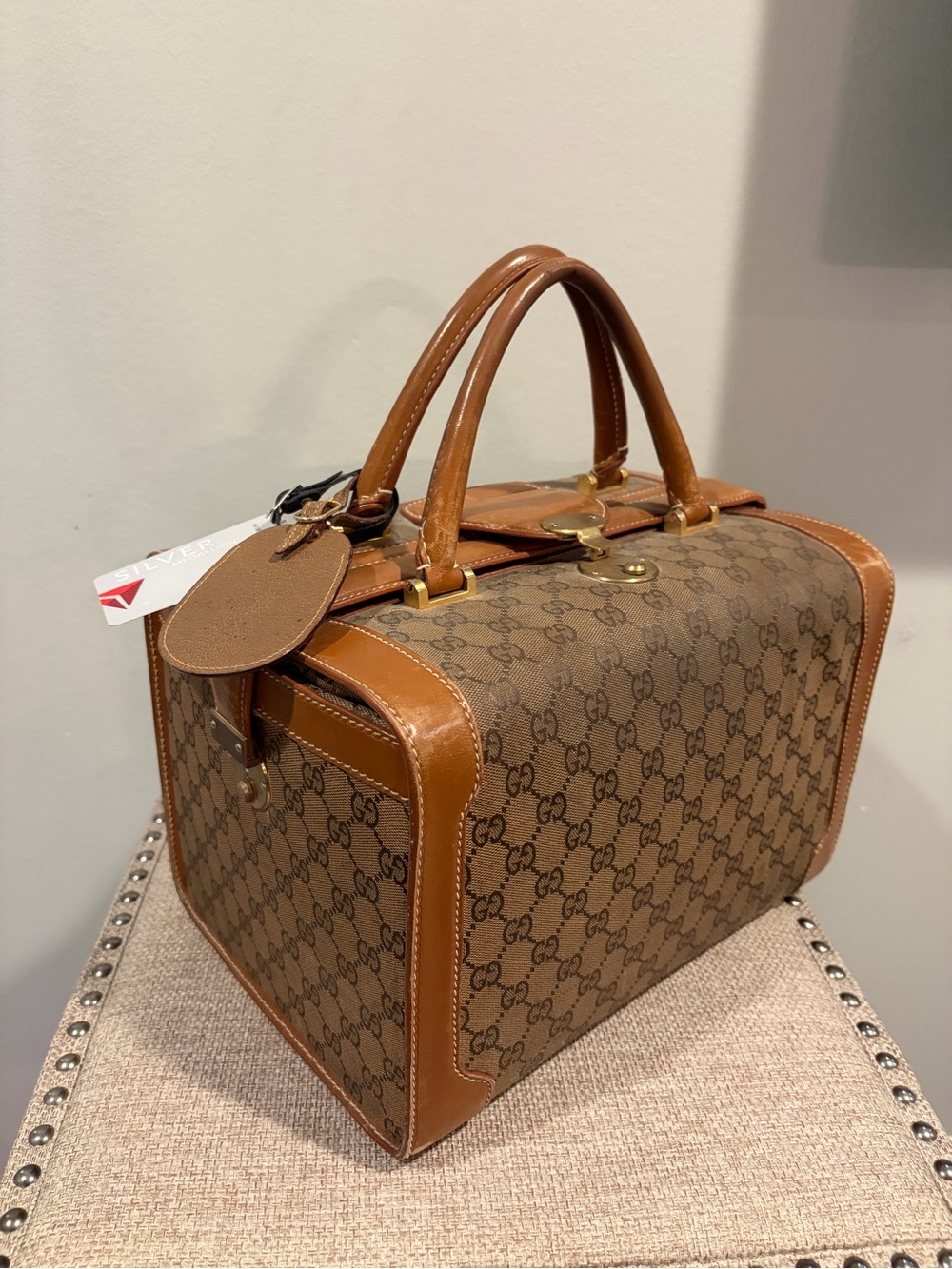 Vintage Gucci Brown Monogram Top-Handle Train Case 90s